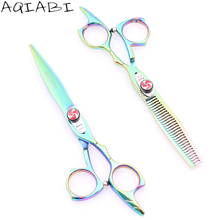 Hair Scissors 5.5" AQIABI Brand 440C Green Cutting Shears Thinning Shears Professional Hairdressing Scissors Haircut Capes A9017 2024 - buy cheap