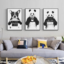 Quadro de pintura em tela estilo nórdico, arte impressa de animais, poster de panda, cão, sala de estar, minimalista, preto e branco 2024 - compre barato