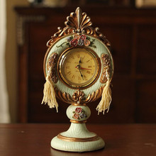 Reloj de mesa de resina pintado a mano para decoración del hogar, camafeo con borla real rosa, Estilo Vintage europeo 2024 - compra barato
