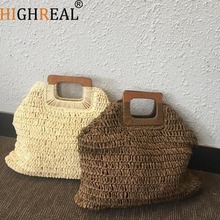 HIGHREAL Hot Straw Bag Large Capacity Ladies Handbags Handmade Beach Bags For Women Bohemian Rattan Travel Tote Bags Square 2024 - buy cheap