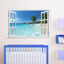 Съемный пляж море 3D окна стикер на стены с пейзажем домашний Декор Наклейки росписи Наклейка экзотический вид на пляж 2024 - купить недорого