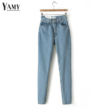 Calça jeans feminina cintura alta, peça casual preta para mulheres, jeans azul claro 2024 - compre barato