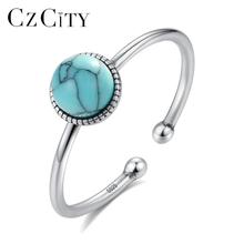 Женское кольцо из серебра 925 пробы CZCITY, винтажное круглое кольцо с бирюзой на годовщину SR0189 2024 - купить недорого