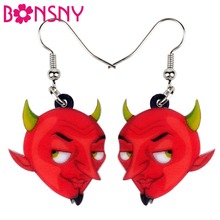 Bonsny Acrylic Halloween Red Devil Monster Earrings Drop Dangle Big Long Novelty Costumes Jewelry For Women Girls Gift Wholeslae 2024 - buy cheap
