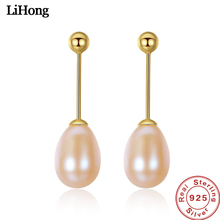 Brincos femininos de prata esterlina 100%, brincos com pérolas naturais, brincos de ouro 14k, joia glamour para mulheres, atacado 2024 - compre barato