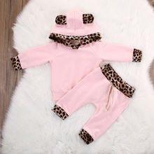 Boiiwant 2 pçs crianças recém-nascidos do bebê meninas hoodie leopardo orelha camiseta + leggings calças bebê bonito roupas conjunto 2024 - compre barato