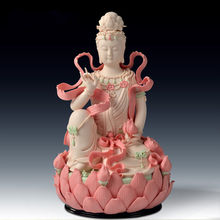 10" Chinese Dehua Colored Porcelain Lianhua Kwan-yin Guanyin Buddha Statue home decoration crafts 2024 - buy cheap