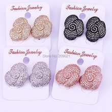 5Pairs Fashion Flower shape Cubic Zirconia Stud Earrings, Charming CZ Micro Pave Jewelry Earrings For Women 2024 - buy cheap