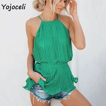 Yojoceli  chic dot print chiffon blouses shirt women halter neck ruffle pleated tops female blusas tops summer 2024 - buy cheap