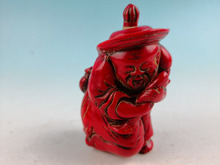 China Folk old carved Chinese Red Coral snuff bottle old man Statue 2024 - buy cheap