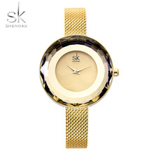 Shengke New Luxury Fashion Gold Women Watches Mesh Stainless Steel Strap Creative Design Quartz Wristwatches Relogio Feminino 2024 - buy cheap