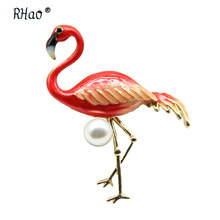 RHao Unisex Animal Brooches 3 colors Choose Enamel Red Flamingo Bird Brooches for Women and Men Crane Bird clothes jewelry pins 2024 - buy cheap