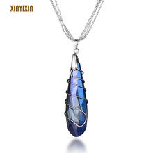 Элегантный большой синий кристалл кулон ожерелье для женщин капли воды горный хрусталь многослойная цепочка ожерелье свитер костюм ювелирные изделия подарок 2024 - купить недорого