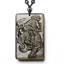 Gold Obsidian Big Lion Pendant With Gold Beads Necklace Men's Jewelry Women's Jewelry 2024 - buy cheap