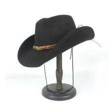 Sombrero de lana ahuecado para Hombre y mujer, Sombrero de Cowboy del Oeste, ala enrollada, Sombrero de caballero, Outblack, Jazz, cuerda de viento, 2019 2024 - compra barato