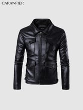 CARANFIER Mens Leather Jackets Vintage Multi-Pockets Motorcycle Biker Coats Classic Overcoat Slim Fit Outerwear Casaco Masculino 2024 - buy cheap