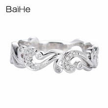BAIHE-anillo de oro blanco de 14 quilates para mujer, sortija redonda de 0,10 quilates, de boda, a la moda 2024 - compra barato