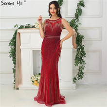 Sexy Sheer Crystal Beaded Mermaid Evening Dresses 2020 Long Floor Length Prom Dress Party Dubai Robe De Soiree BLA6573 2024 - buy cheap