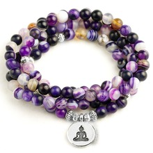 Natural mate púrpura raya 108 perlas pulsera o collar para la oración budista Yoga mediación pulsera mujeres hombres Envío Directo 2024 - compra barato