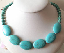 Hot models 8mm 18x25mm blue Turkey turquoise necklace 18'' 2024 - buy cheap