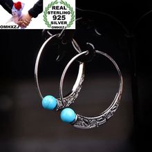 OMHXZJ Wholesale European Fashion Woman Girl Party Wedding Gift Vintage Round Turquoise S 925 Sterling Silver Earrings EA422 2024 - buy cheap
