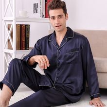 Conjunto de pijamas masculinos de seda 100%, pijamas de alta qualidade com manga comprida e calça em 2 peças 2024 - compre barato