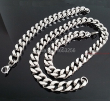 1 Set of High Quality Cuban Curb Chain Link  Necklace & Bracelet  Stainless Steel Men's Jewelry Set 2024 - buy cheap