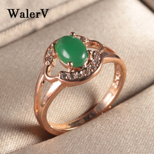 ¡Nuevo! Anillo WalerV para mujer, anillo abierto de circón de lujo de Color dorado, anillo ovalado de cristal verde para mujer, joyería para boda, dedo 2024 - compra barato