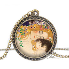 Mother and Child Art Necklace - Gustav Klimt Maternity Baby Jewelry Gift for Her Photo Glass Dome Cabochon Necklace Pendant 2024 - buy cheap