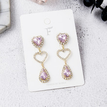 Pendientes largos de gota de agua con diamantes de imitación para mujer, aretes largos y elegantes con corazón de amor, estilo coreano, 5B3037 2024 - compra barato