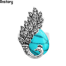 Water Drop Synthetic Turquoises Opal Peacock Adjustalbe Rings Antique Silver Plated Fashion Jewelry TR609 2024 - buy cheap