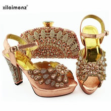 Conjunto de zapatos y bolso con tacones nigerianos, para fiesta italiana, Color melocotón, para boda, novedad de verano 2024 - compra barato