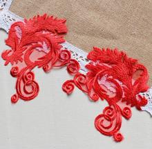 Hot Sale 4 Pieces/2 Pair Beautiful Hot Red Fabric Venise Venice Lace Mirror Flower Motif Sewing Applique 19*16cm 2024 - buy cheap