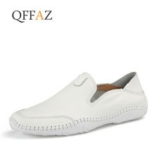 QFFAZ Men's Casual Shoes Luxury Brand 2019 Crocodile Leather Italian Loafers Men Moccasins Slip on Boat Shoes 2024 - buy cheap