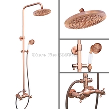 8" Shower Head Wall Mounted Antique Red Copper Bathroom Rain Shower Faucet Set /Dual Handles Mixer Tap + Handheld Shower Wrg526 2024 - buy cheap