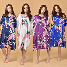 22 cores novo pavão chinês feminino seda rayon robe vestido de verão solto lounge camisola sleepwear kaftan banho vestido um tamanho 2024 - compre barato