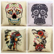 Creative death's-head colorful printed Cushion Cover  European American linen pillow cover dog sofa bed car room Home Dec FG384 2024 - buy cheap