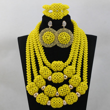 Charms Yellow Crystal Nigerian Bridal Beads Jewellery Sets African Women Wedding Ceremony Pendant Necklace Set Free Ship QW305 2024 - buy cheap