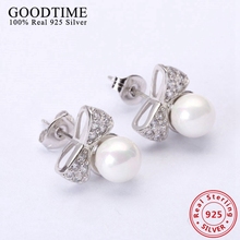 100% Real Genuine 925 Sterling Earrings Jewelry Solid 925 Silver Pearl Stud Earrings Brincos fashion women jewelry AJE078 2024 - buy cheap