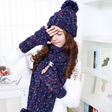 Winter Women Warmer Thicken Scarf Wrap Hat Set Knitted Knitting Girls Collars Skullcaps mix color scarf set scarf cap glove FREE 2024 - buy cheap