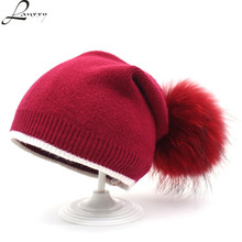 Lanxxy 2018 New Women Winter Hats Real Fur Big Pompom Hat Wool Caps Skullies Beanies Gorro Female Knit Hat 2024 - buy cheap