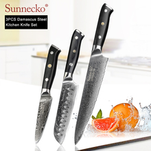 SUNNECKO Премиум 8 ''Chef 5'' Santoku 3,5 ''нож для очистки овощей дамасский японский VG10 стальные лезвия G10 Ручка 3 шт. набор кухонных ножей 2024 - купить недорого