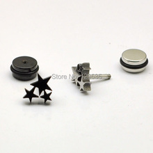 Brincos originais de três estrelas, branco, preto, aço de titânio, masculino, parafuso de volta (piercing), 2 cores, sem desbotamento 2024 - compre barato