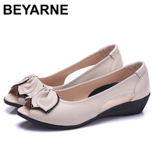 Beyarne-Sandalias planas de piel auténtica para mujer, zapatos de tacón bajo de 4CM con punta abierta, sin cordones, para verano, 115 2024 - compra barato