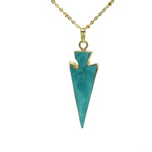 Green Blue Natural Stone healing point Pendant Necklace gold bezel Jewelry women necklace arrow head howlite pendant necklace 2024 - buy cheap