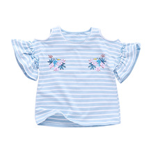 2019 Summer top baby girl clothes children clothing embroidery striped cotton t-shirt kids clothes girl t shirt 2 colors 2-16Y 2024 - buy cheap