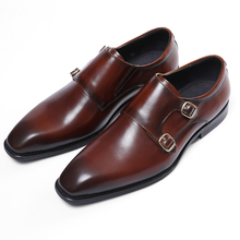 Zapatos de monje doble negro/marrón profundo zapatos de Prom de punta estrecha Zapatos de vestir para niños zapatos de boda de cuero genuino zapatos de negocios masculinos 2024 - compra barato
