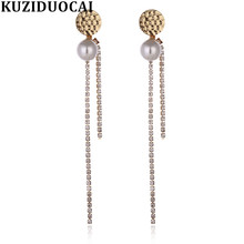 316 Stainless Steel Kuziduocai New Fashion Jewelry Pearl Zircon Long Tassel Round Drop Earrings For Women Pendientes E-53 2024 - buy cheap