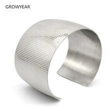 Women Stainless Steel Jewelry Bangle Checkered Texture Silver color Wide Open Bangles Cuff 1PCS Free Shipping 2024 - buy cheap