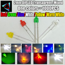 Diodo LED transparente mezclado, Color rojo, verde, amarillo, Azul, Blanco, Naranja, cálido, 2MM, 1000 Uds. 2024 - compra barato